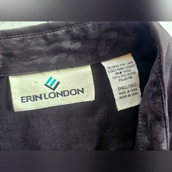 Erin London Black Suede Leopard/Animal Print Collared Button up Blouse Top - Picture 14 of 14